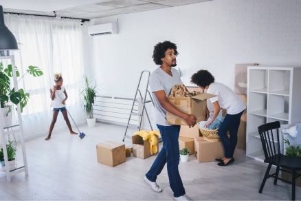 Family of 3 cleaning house