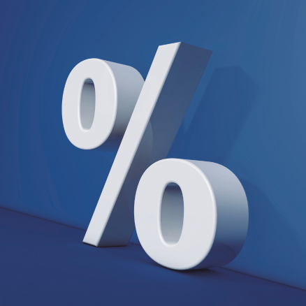 White percentage sign on blue background